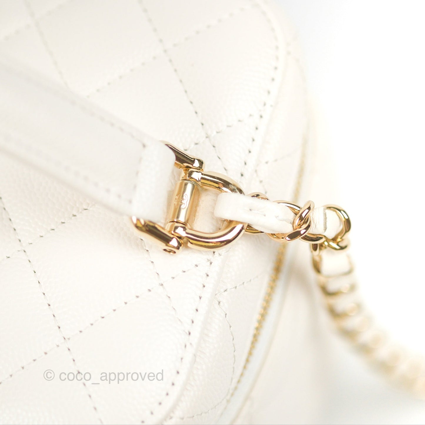 Chanel Quilted Top Handle Vanity Case White Caviar Gold Hardware