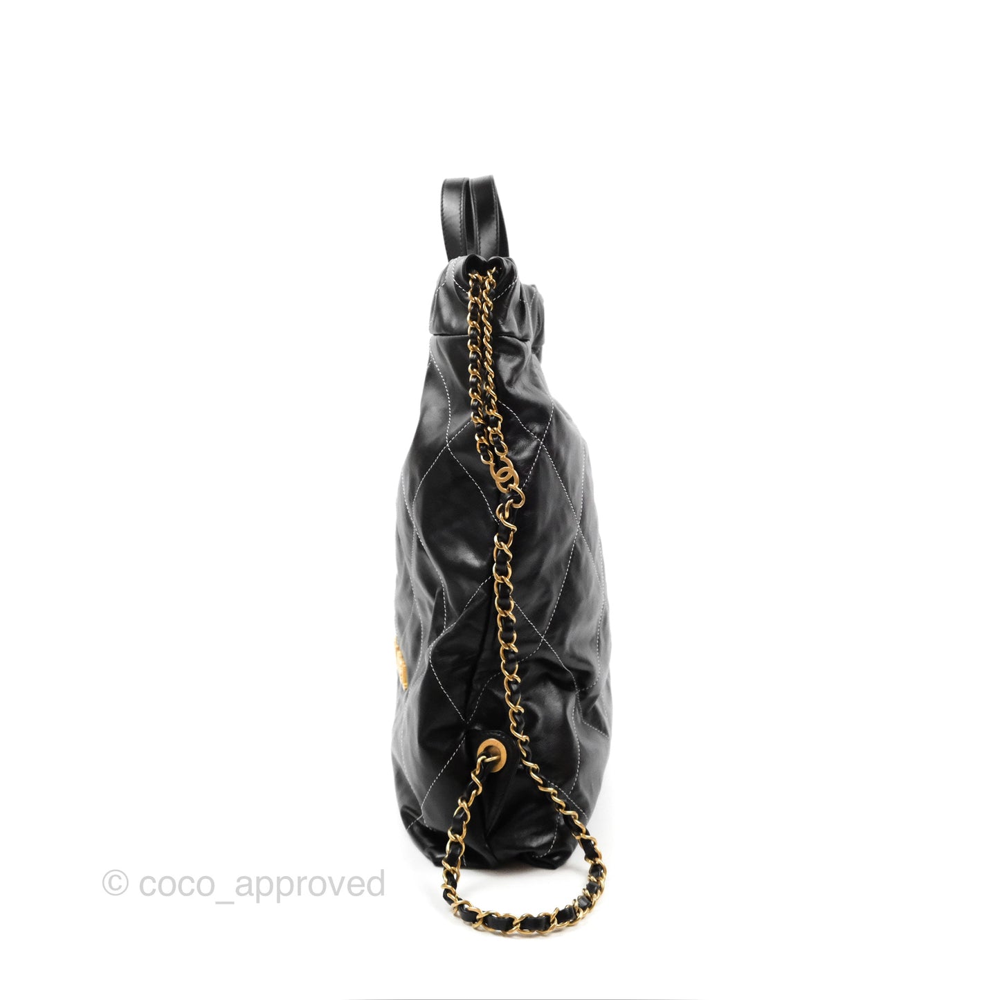 Chanel 22 Medium Shiny Calfskin Quilted Backpack Black