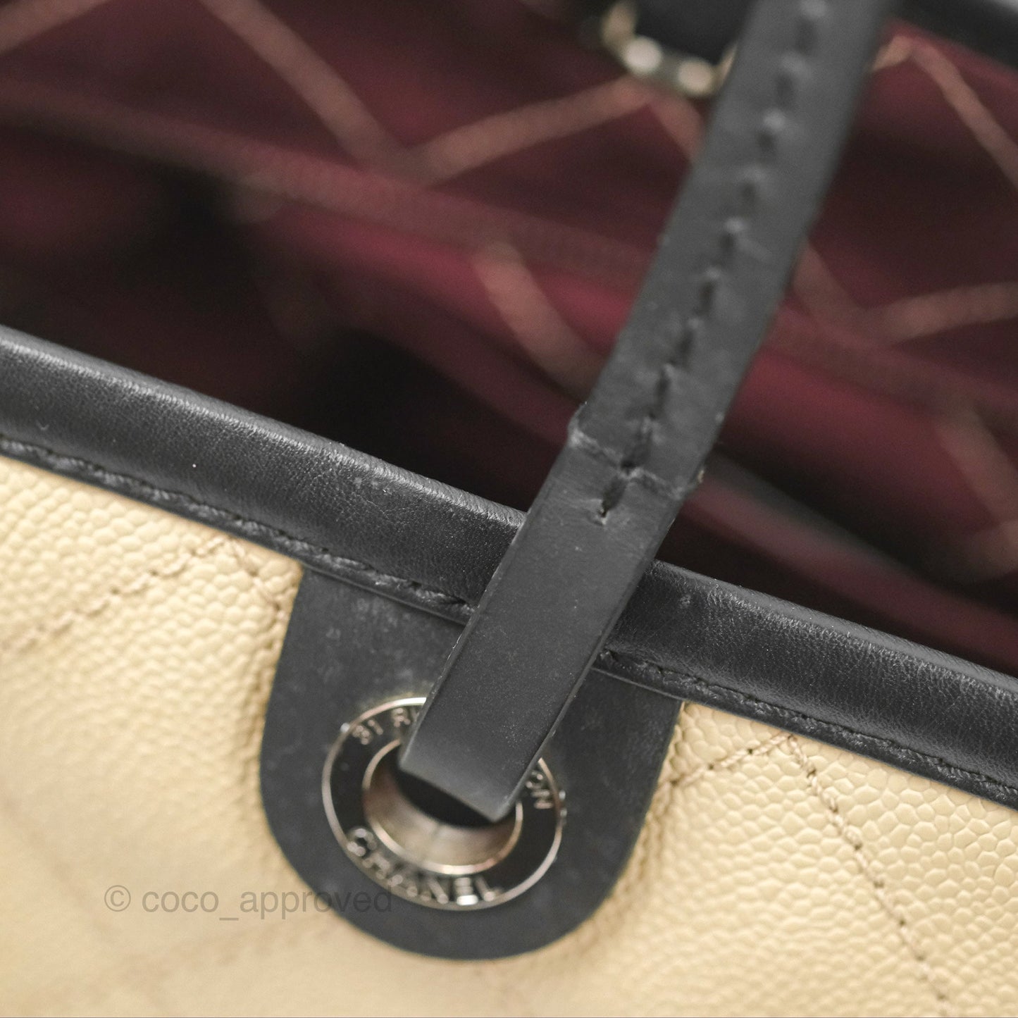 Chanel Large Fever Shopping Tote Quilted Beige Black Caviar