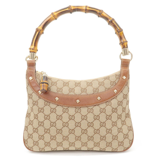 Luxury Gucci Bamboo GG Canvas Leather Shoulder Bag Hand Bag Beige 137378
