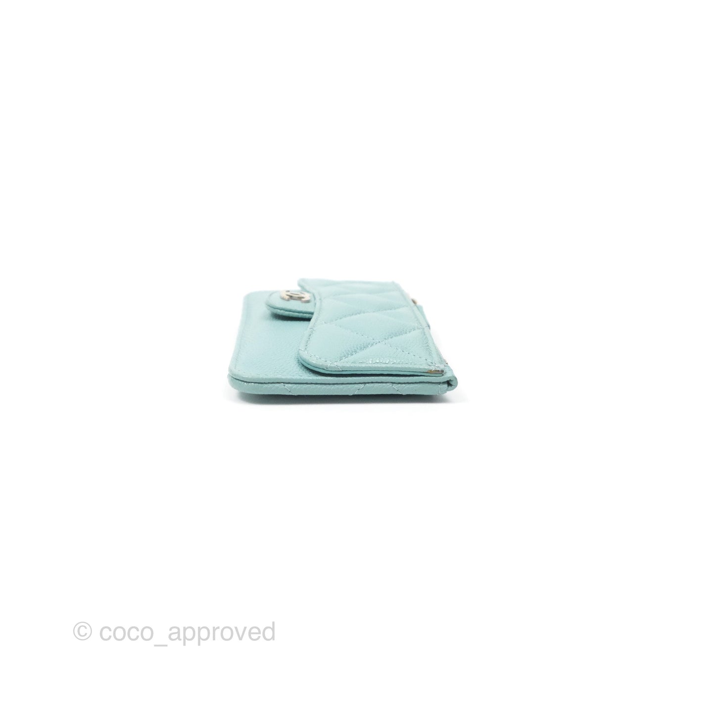 Chanel Quilted Zip Flap Card Holder Tiffany Blue Caviar Gold Hardware