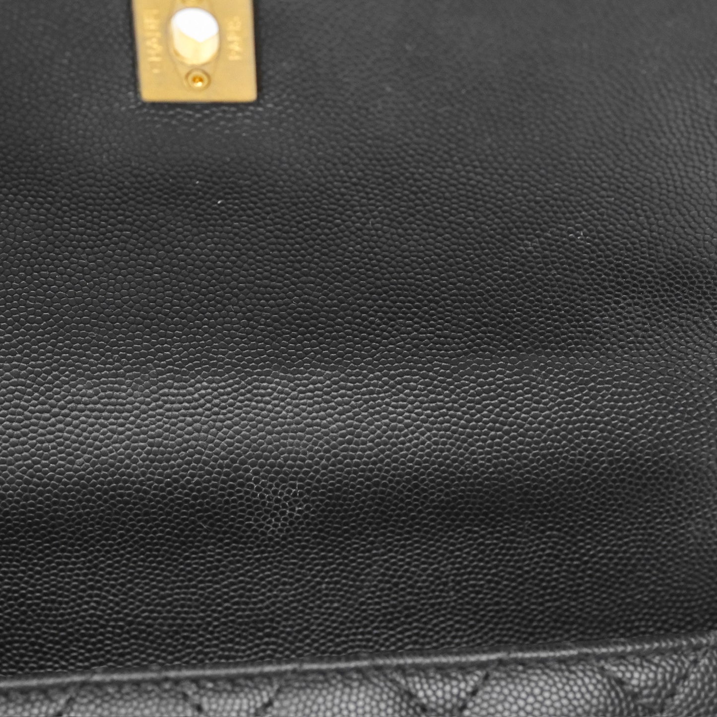 Chanel Small Coco Handle Black Caviar Gold Hardware Lizard Embossed Handle