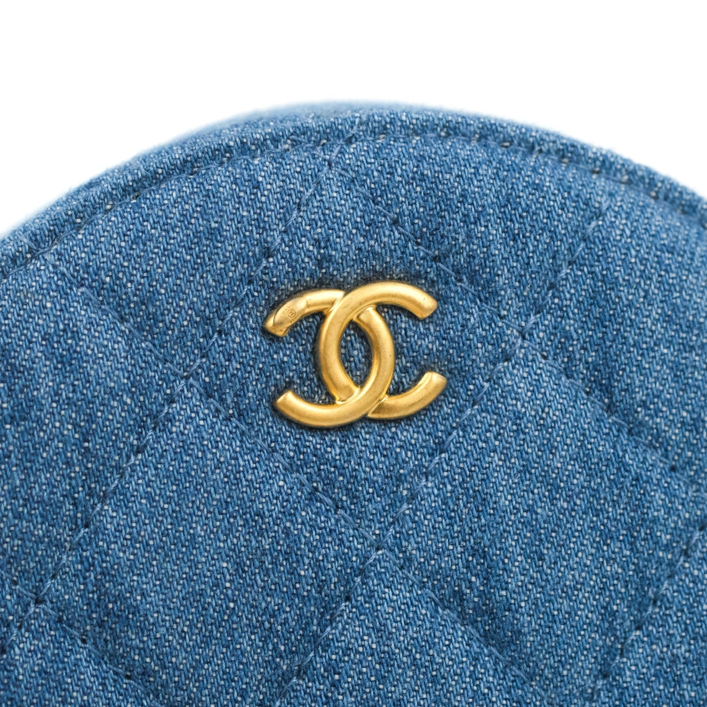 Chanel Quilted Pearl Crush Round Clutch With Chain Denim Aged Gold Hardware