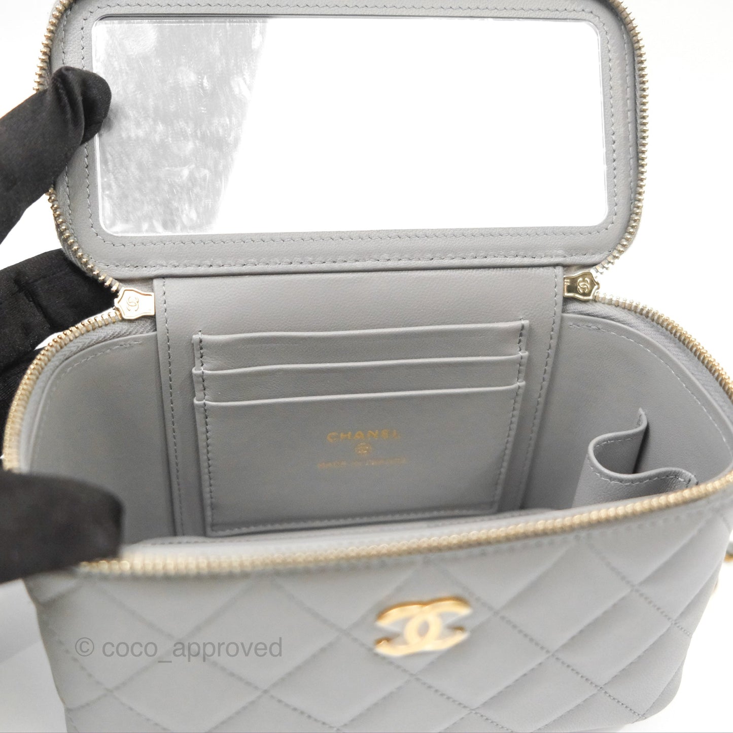 Chanel Vanity Rectangular Metal Top Handle Grey Lambskin Aged Gold Hardware