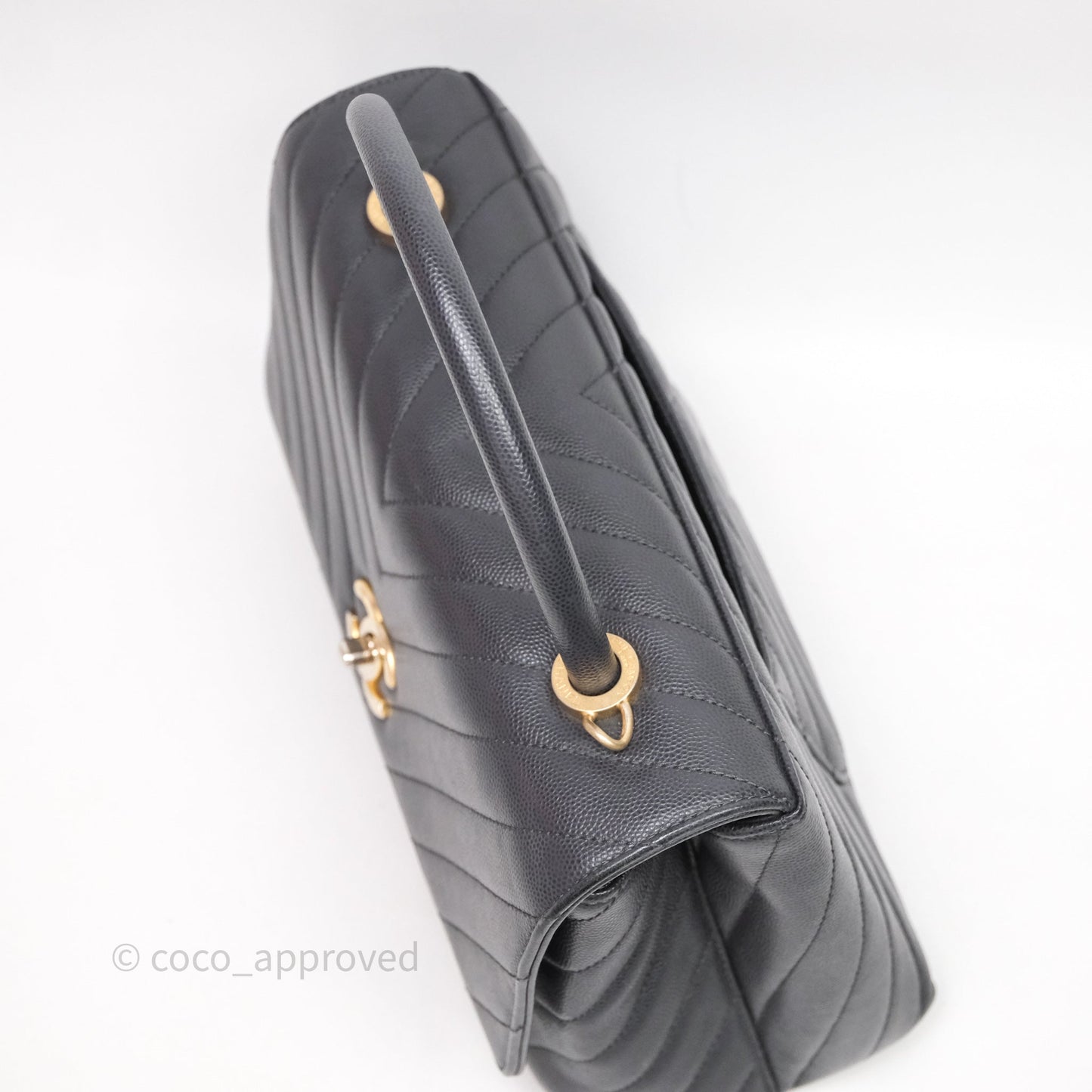 Chanel Medium Coco Handle Chevron Grey Bag Gold Hardware