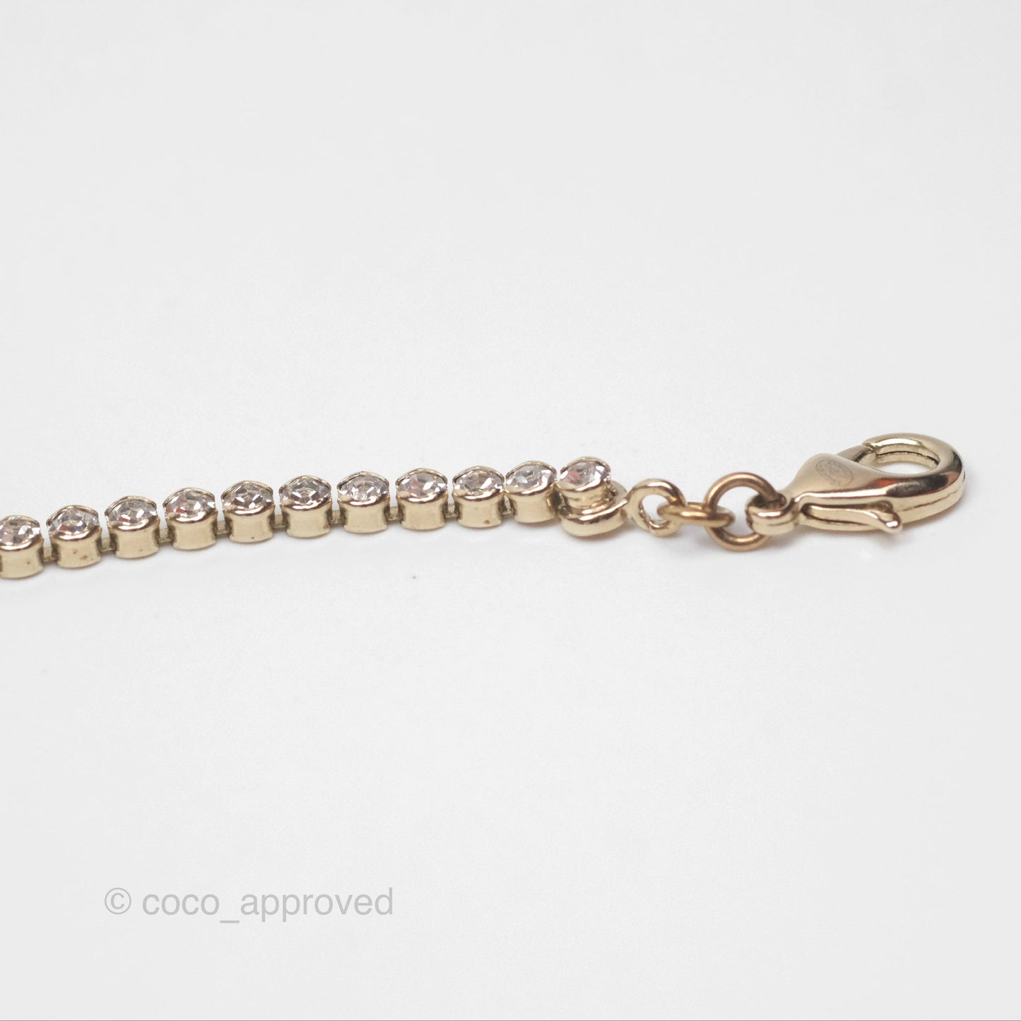 Chanel CC Crystal Chain Choker Necklace Gold Tone 21S