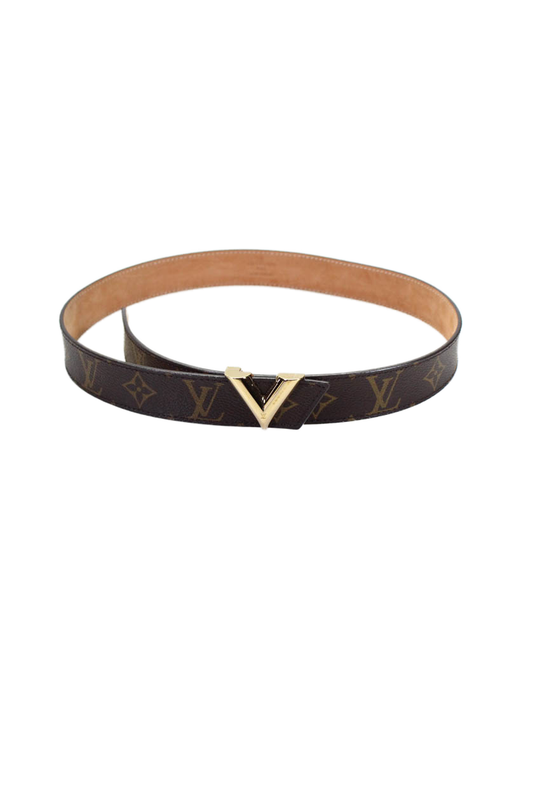 Louis Vuitton Womens Monogram Canvas Print Essential V Buckled Belt Brown