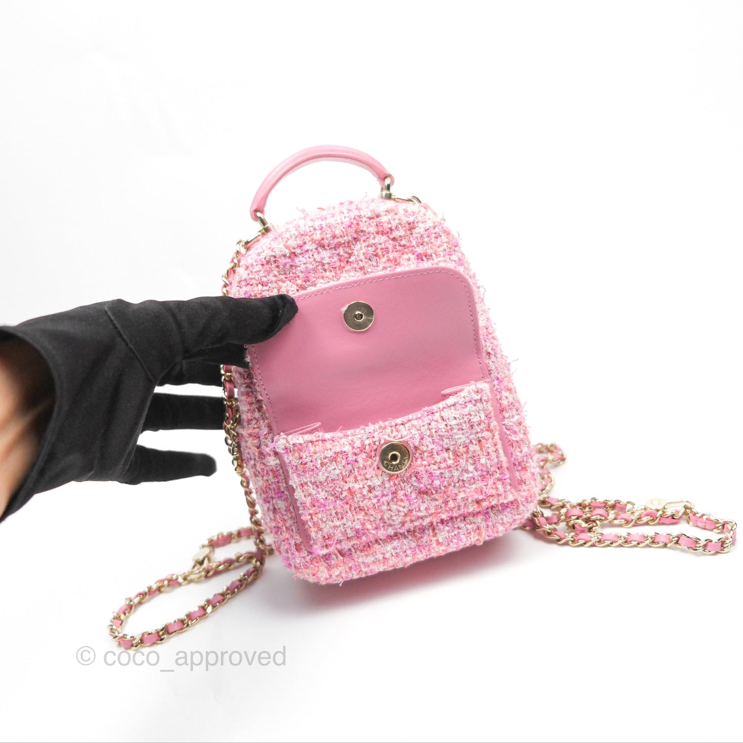 Chanel Classic Mini Backpack Pink Tweed Gold Hardware