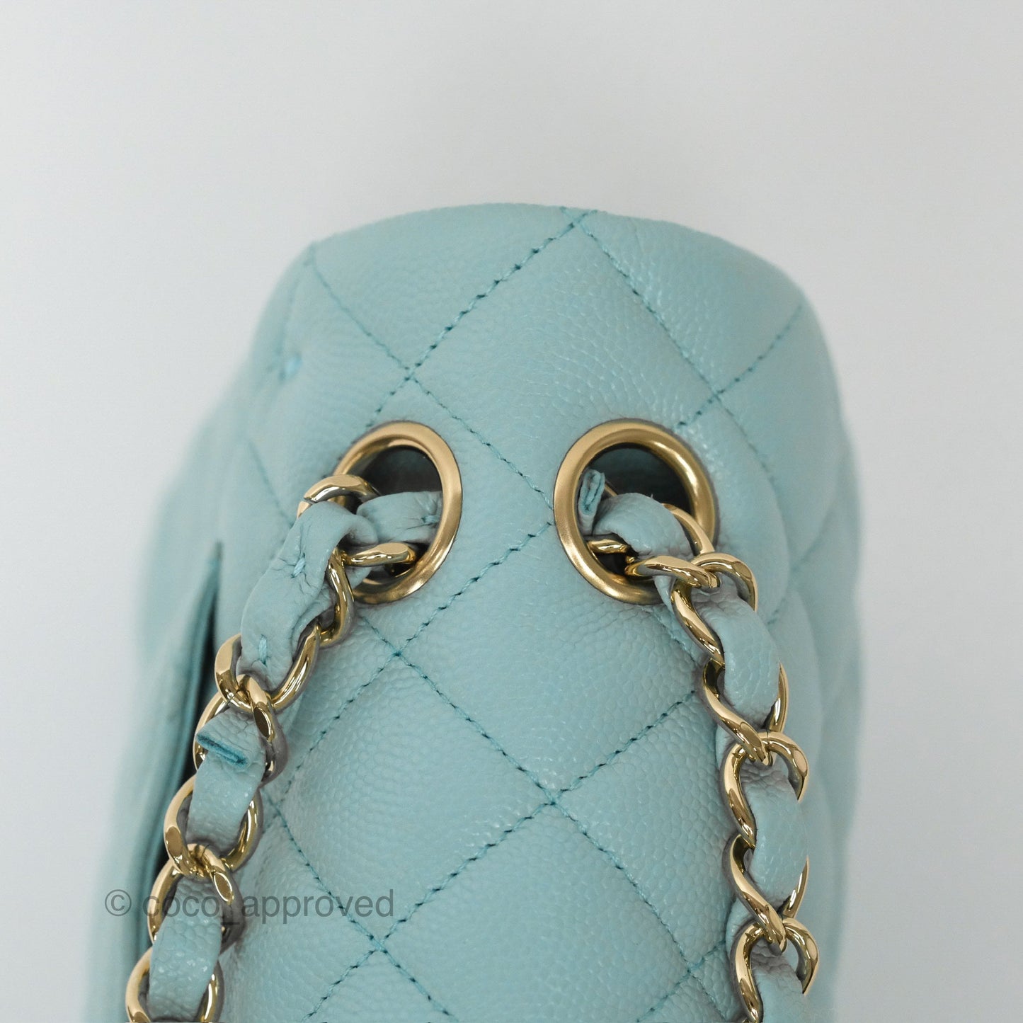 Chanel Small S/M Classic Flap Quilted Tiffany Blue Caviar Gold Hardware