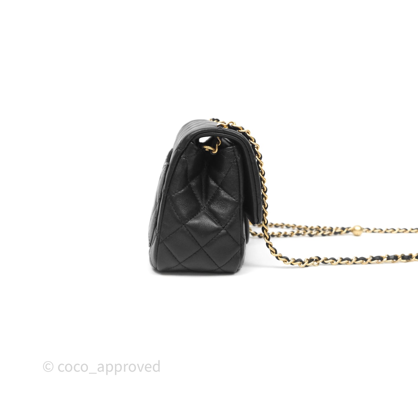 Chanel Pearl Crush Mini Square Quilted Black Lambskin Aged Gold Hardware