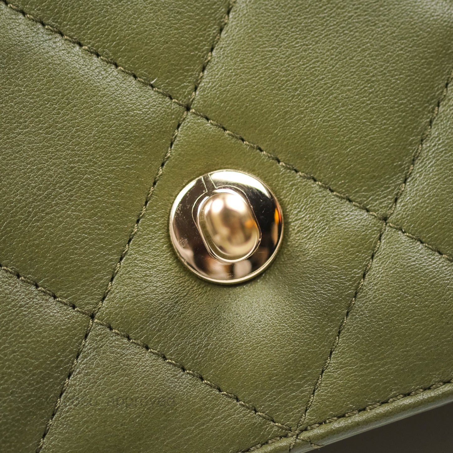 Chanel Small Coco Lady Quilted Flap Bag With Top Handle Olive Green Calfskin Gold Hardware