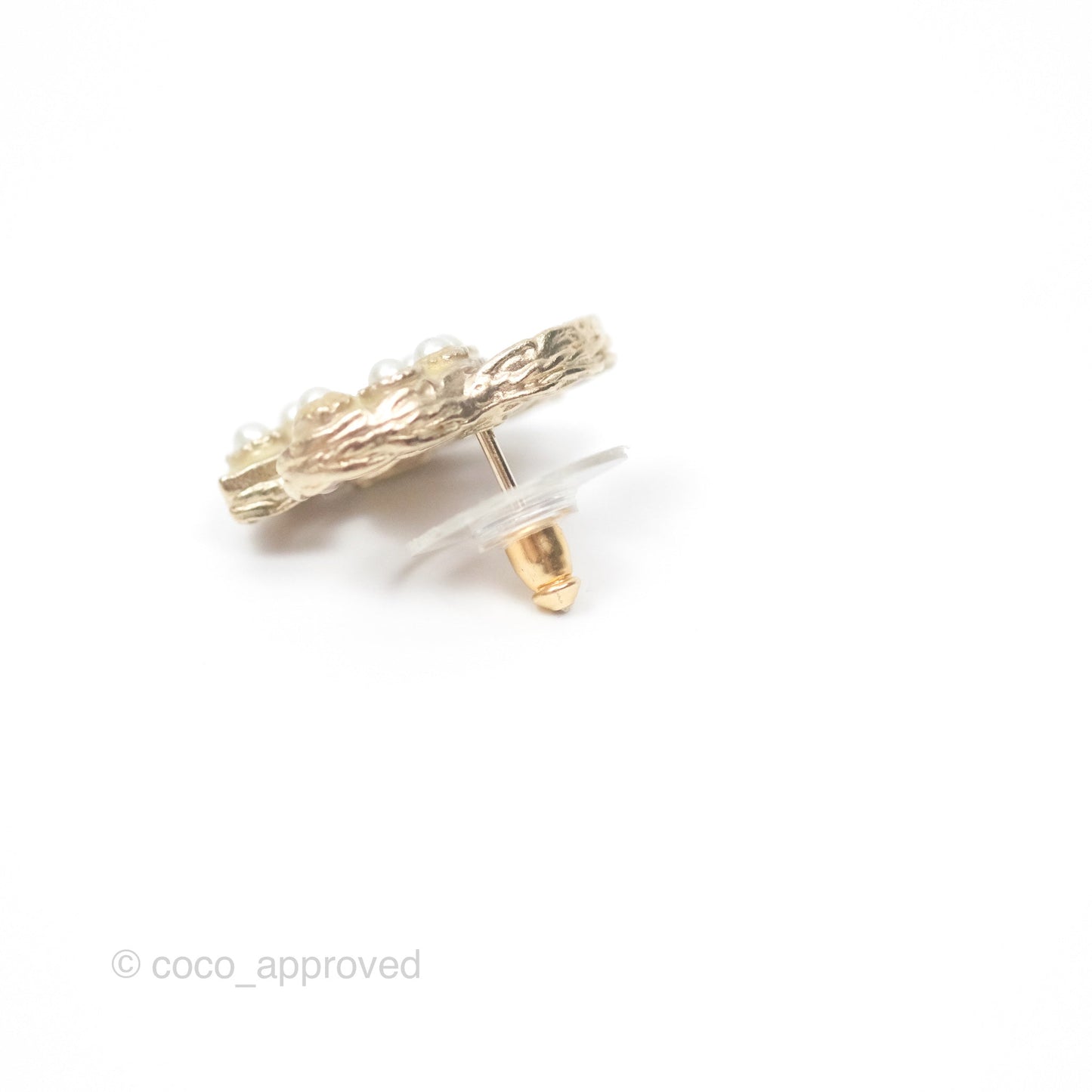 Chanel Pearl CC Earrings Gold Tone 12P