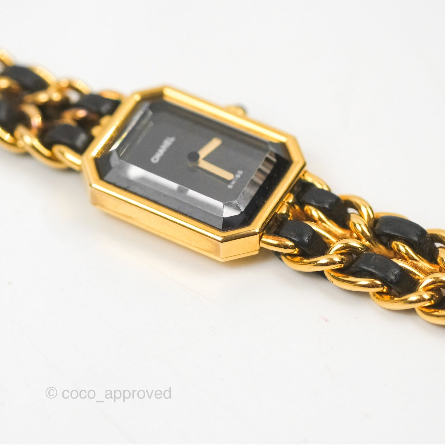 Chanel Vintage Première Watch Black Leather Gold Plated Size S