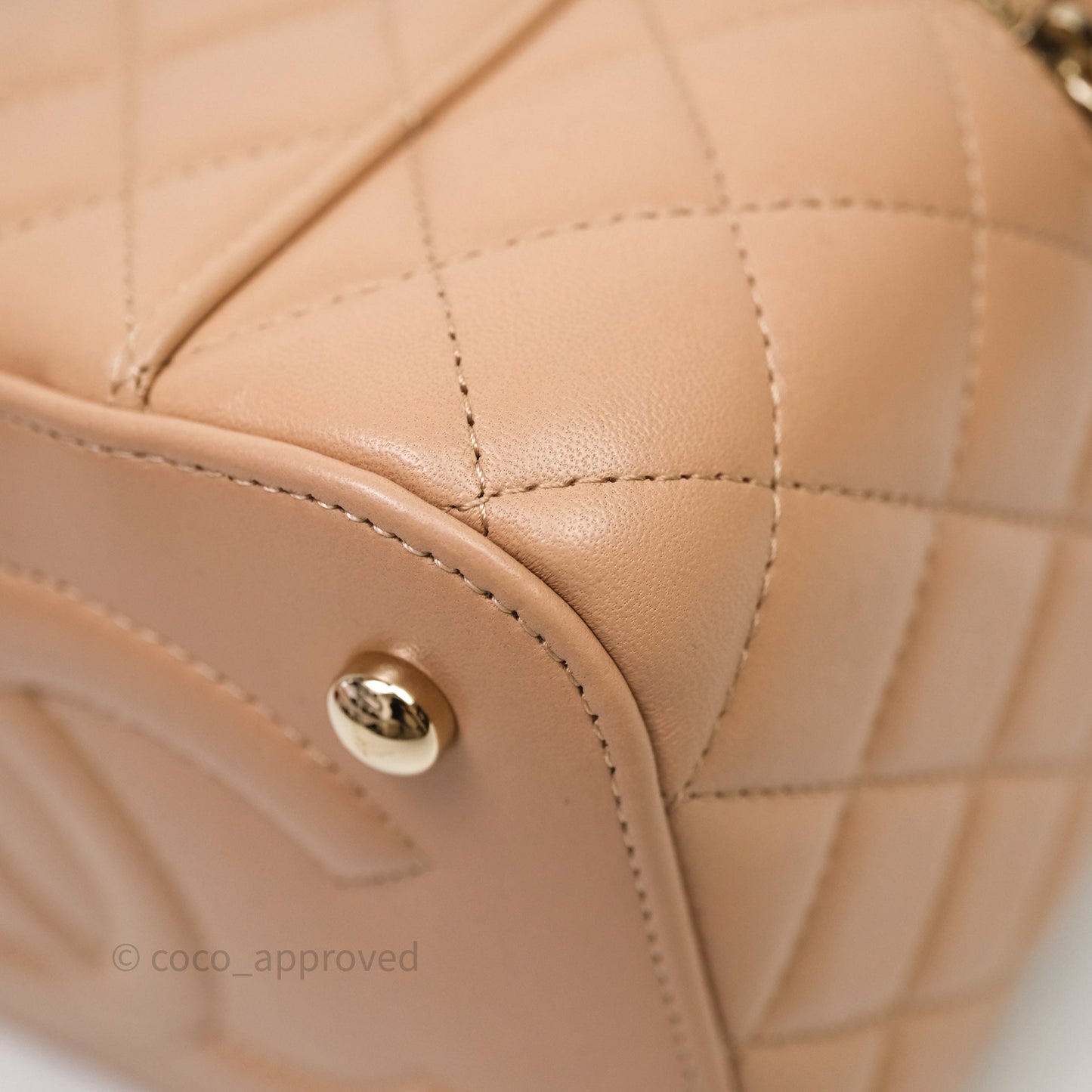 Chanel Top Handle Vanity With Chain Beige Lambskin Aged Gold Hardware