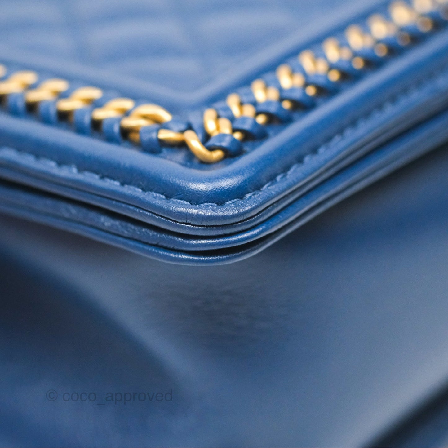 Chanel Quilted Medium Boy With Handle Dark Blue Calfskin Aged Gold Hardware