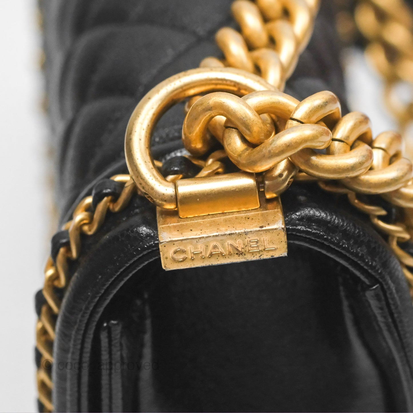 Chanel Small Chain Around Boy Quilted Black Caviar Aged Gold Hardware