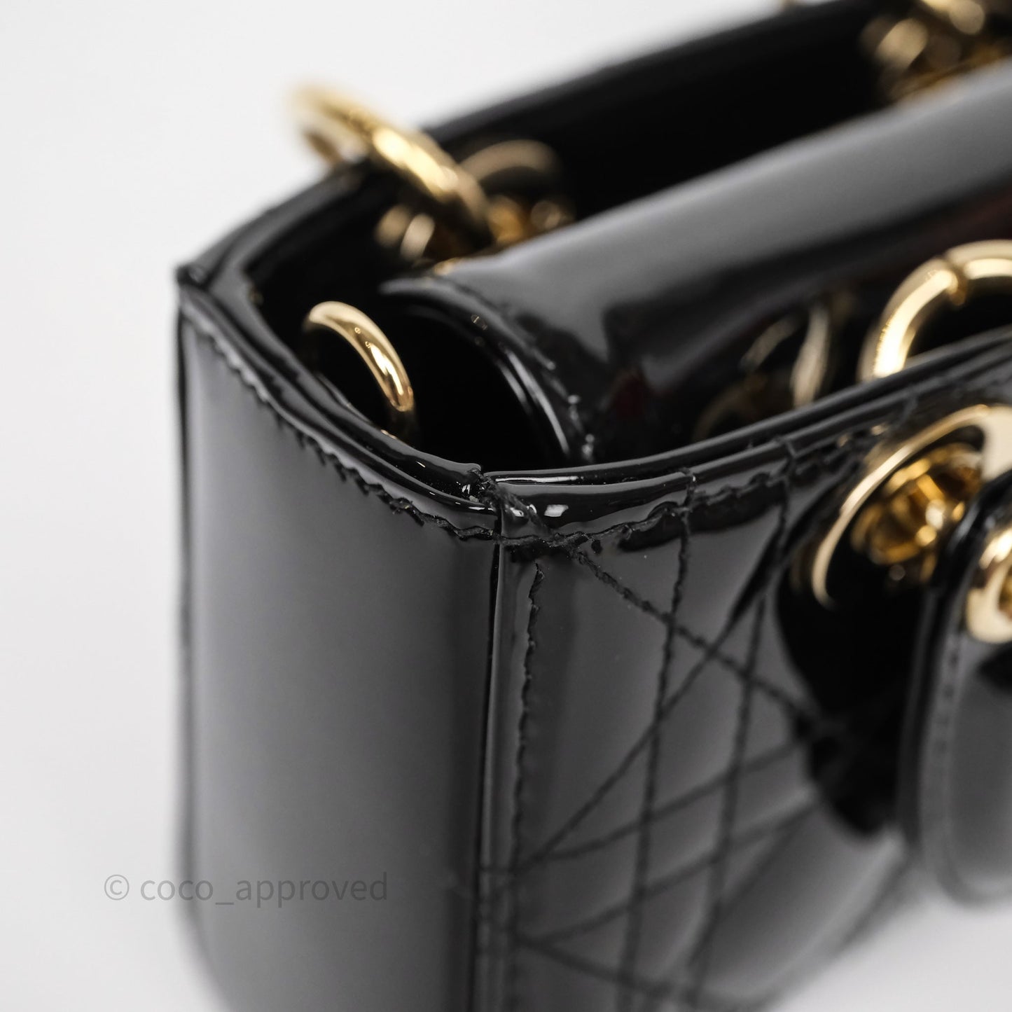 Christian Dior Micro Lady D-Joy Bag Black Patent Cannage Calfskin Gold Hardware