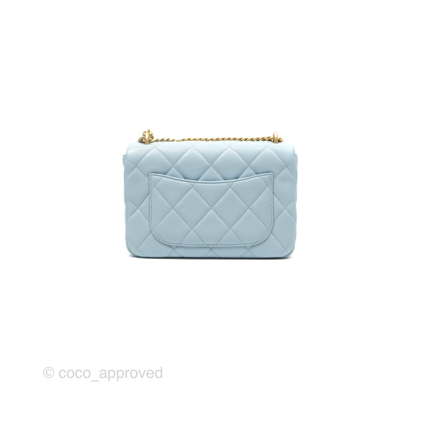 Chanel Quilted Enamel Pending CC Small Square Flap Baby Blue Lambskin 22P
