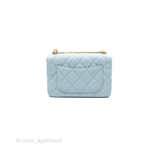 Chanel Quilted Enamel Pending CC Small Square Flap Baby Blue Lambskin 22P