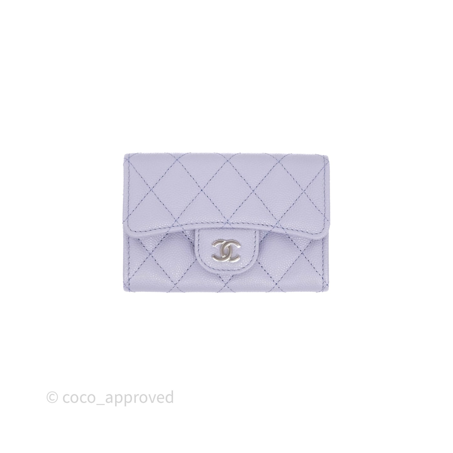 Chanel Quilted Flap Card Holder Lilac Caviar Silver Hardware