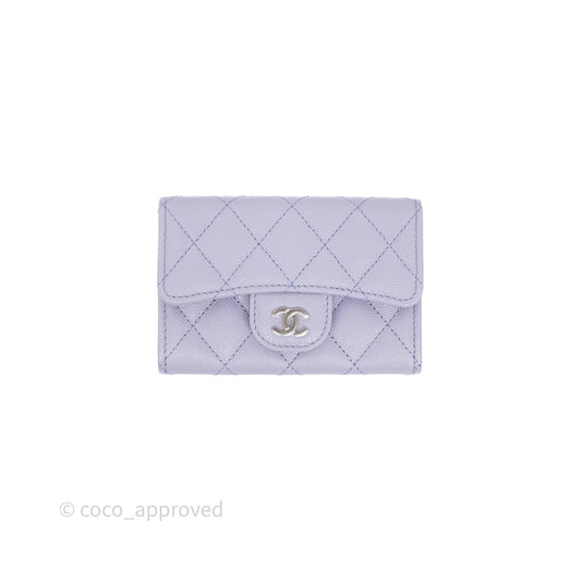 Chanel Quilted Flap Card Holder Lilac Caviar Silver Hardware