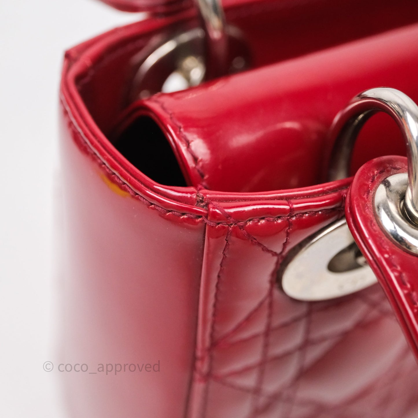 Christian Dior Mini Lady Dior Red Patent Cannage Silver Hardware