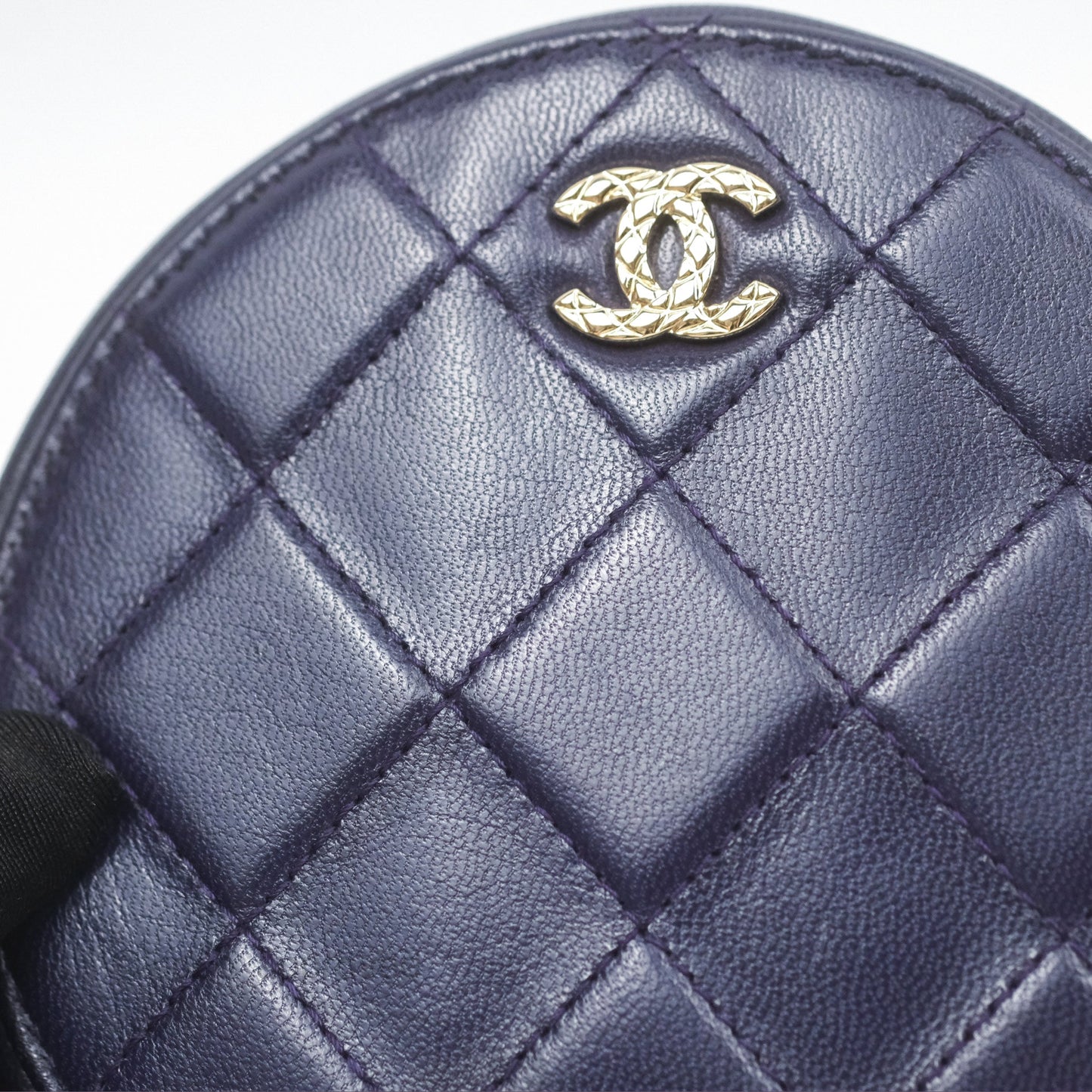 Chanel Quilted Round Clutch with Chain Dark Purple Calfskin Gold Hardware