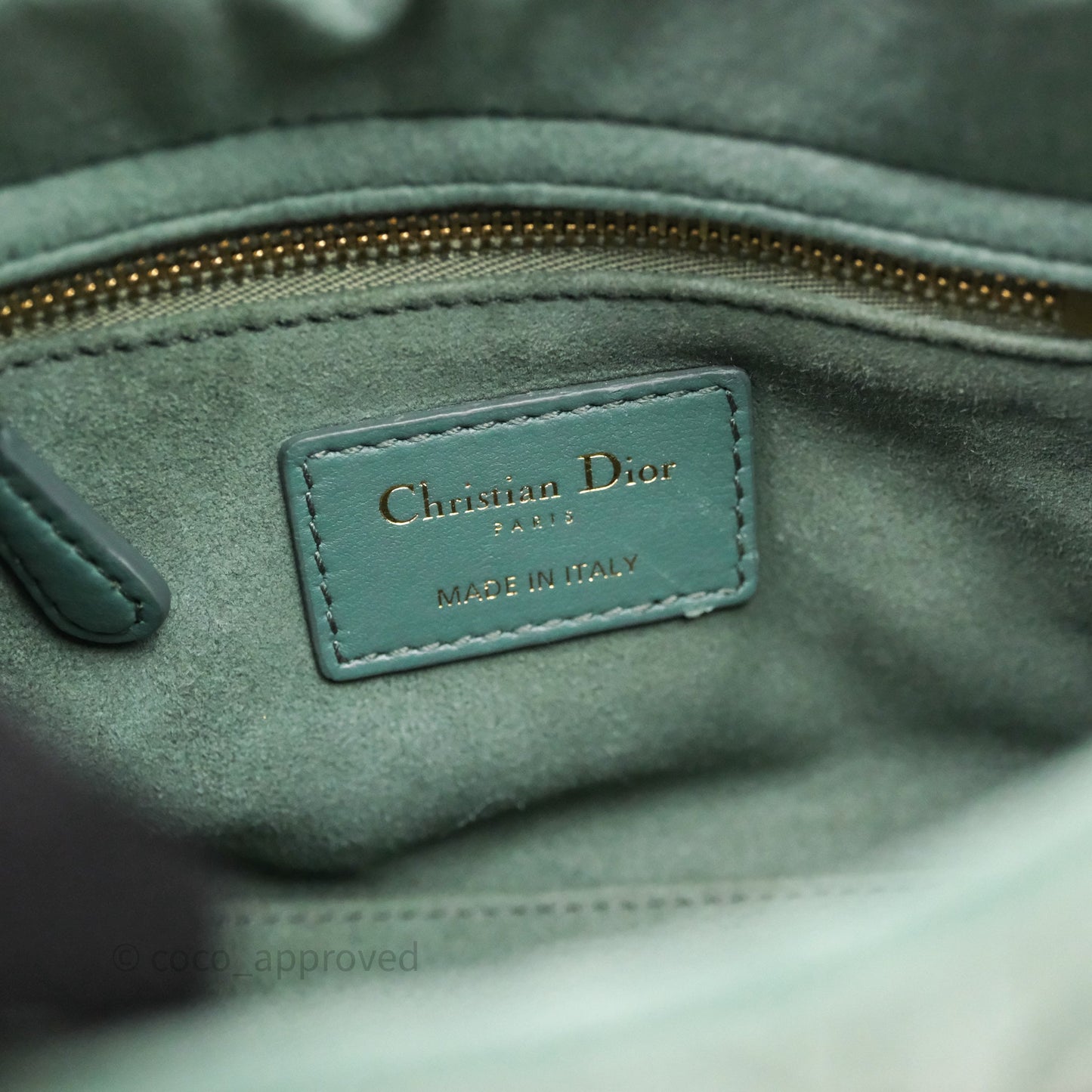 Christian Dior Mini Lady Dior Green Suede Cannage Gold Hardware