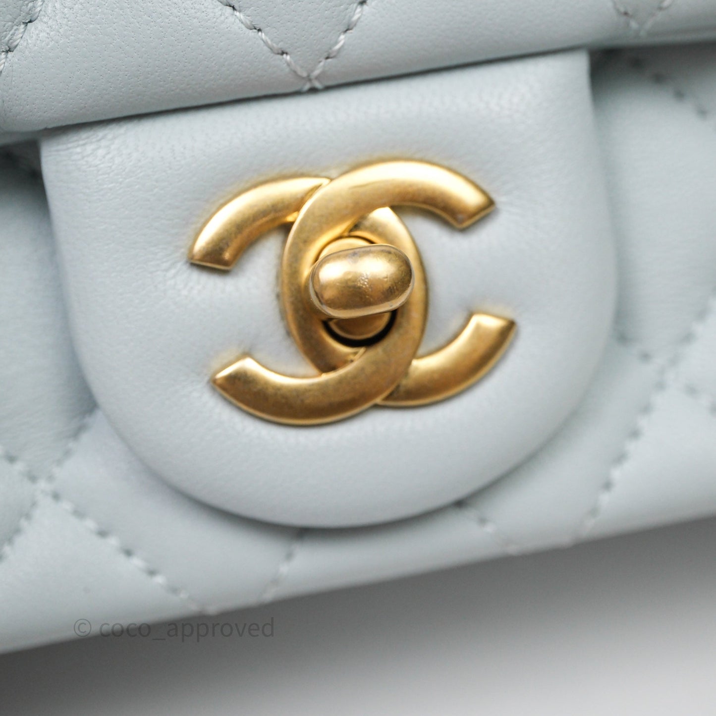 Chanel Pearl Crush Mini Rectangular Light Blue Lambskin Aged Gold Hardware