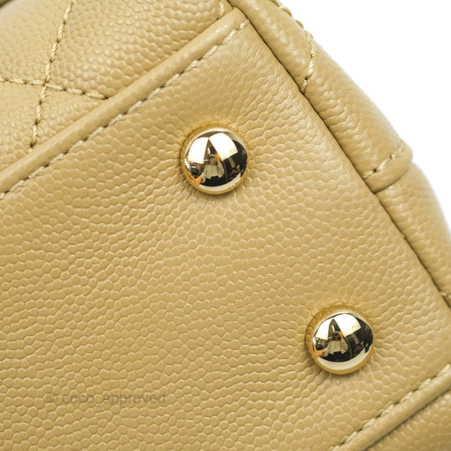 Chanel Small Coco Handle Quilted Dark Beige Caviar Gold Hardware Lizard Embossed Handle 21A