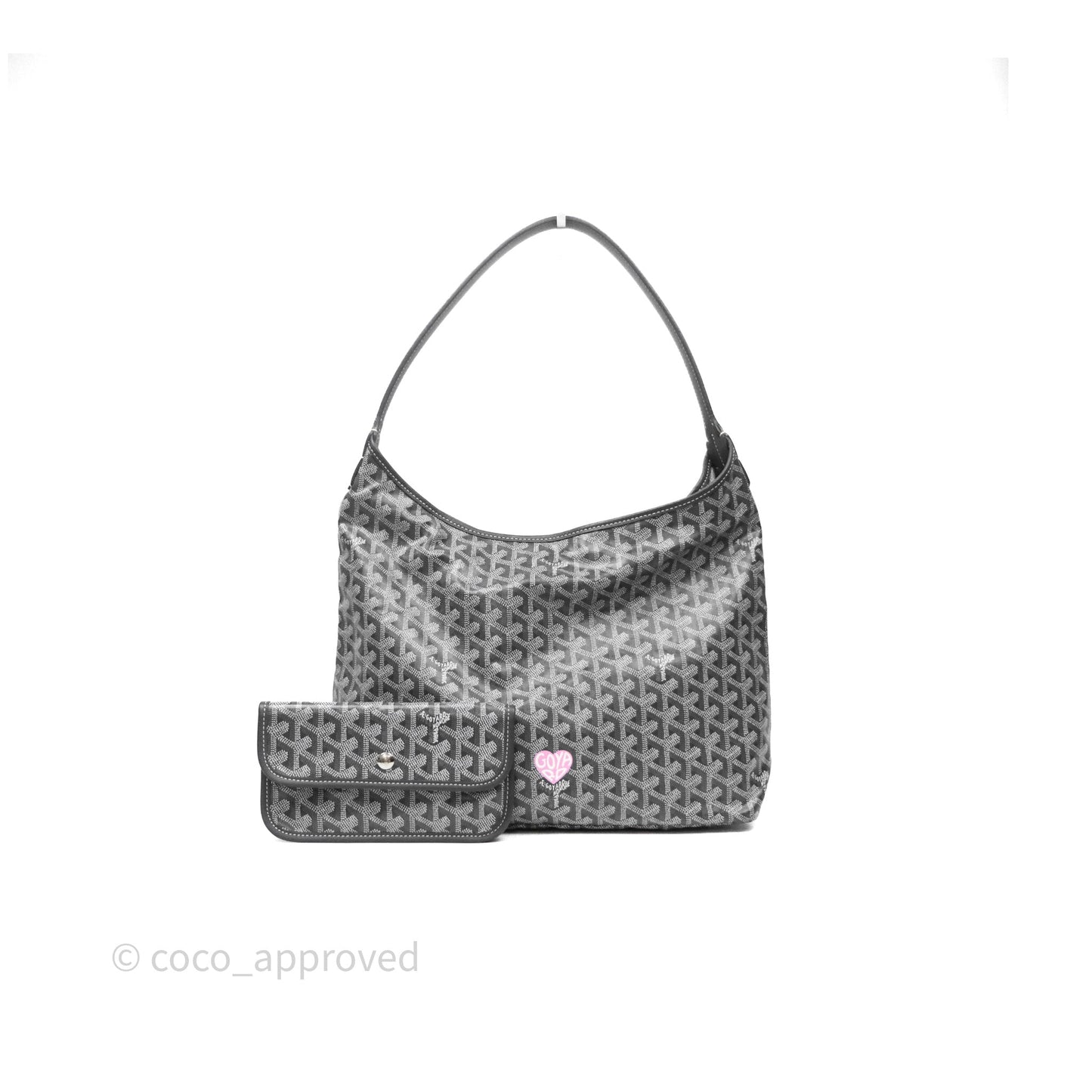 Goyard Bohème Hobo Bag Grey Goyardine Canvas Pink Heart