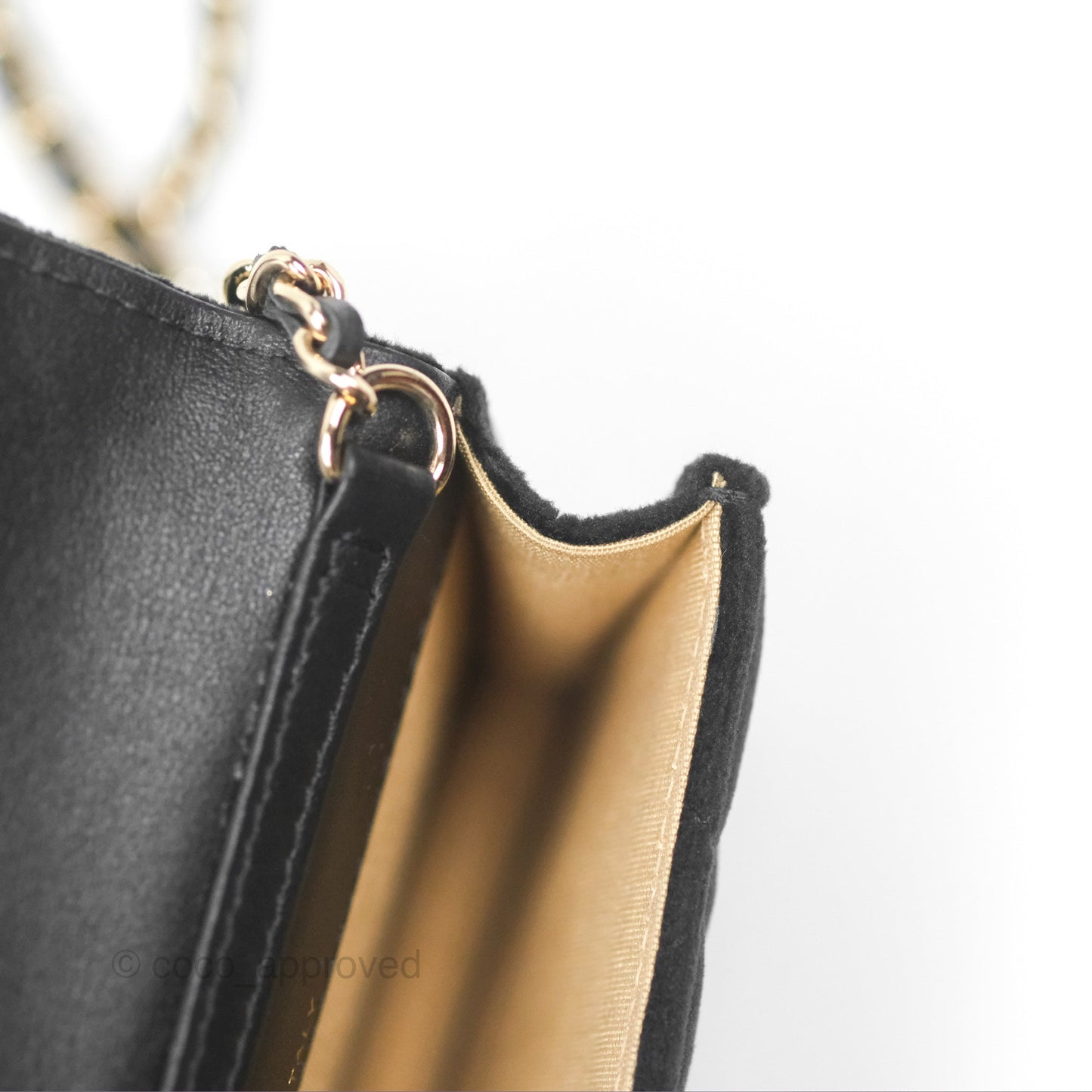 Chanel Crystals Pearl Crush Mini Belt Bag with Chain Black Velvet Gold Hardware