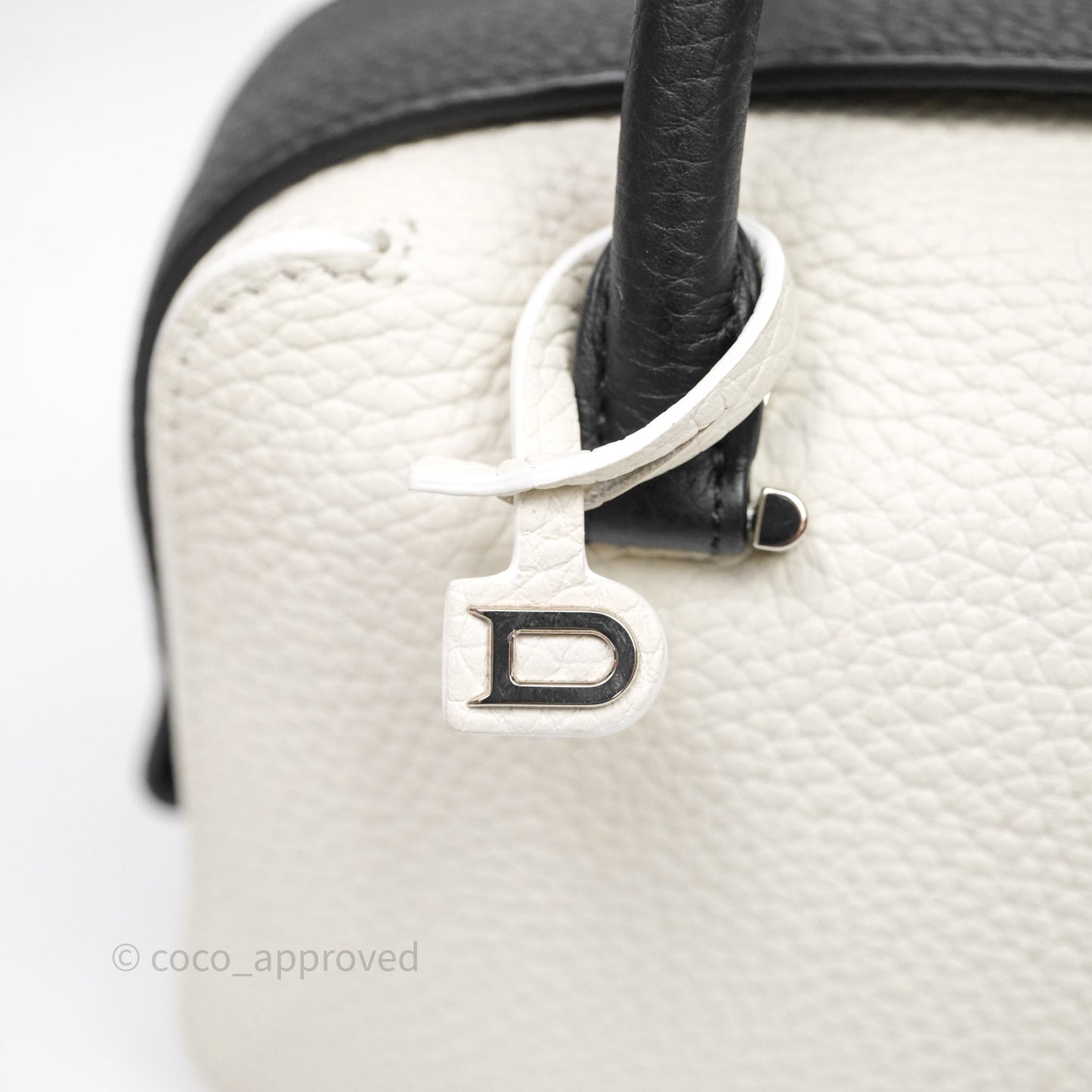 Delvaux Cool Box Mini Taurillon Soft Grained White/Black Calfskin Silver Hardware