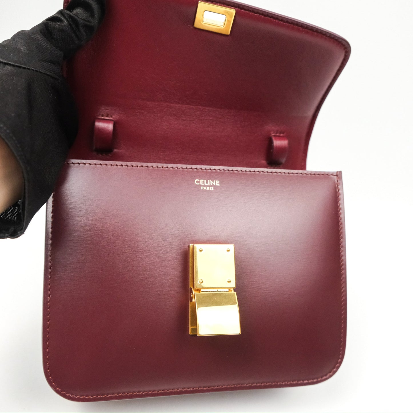 Celine Teen Classic Box Flap Burgundy Calfskin