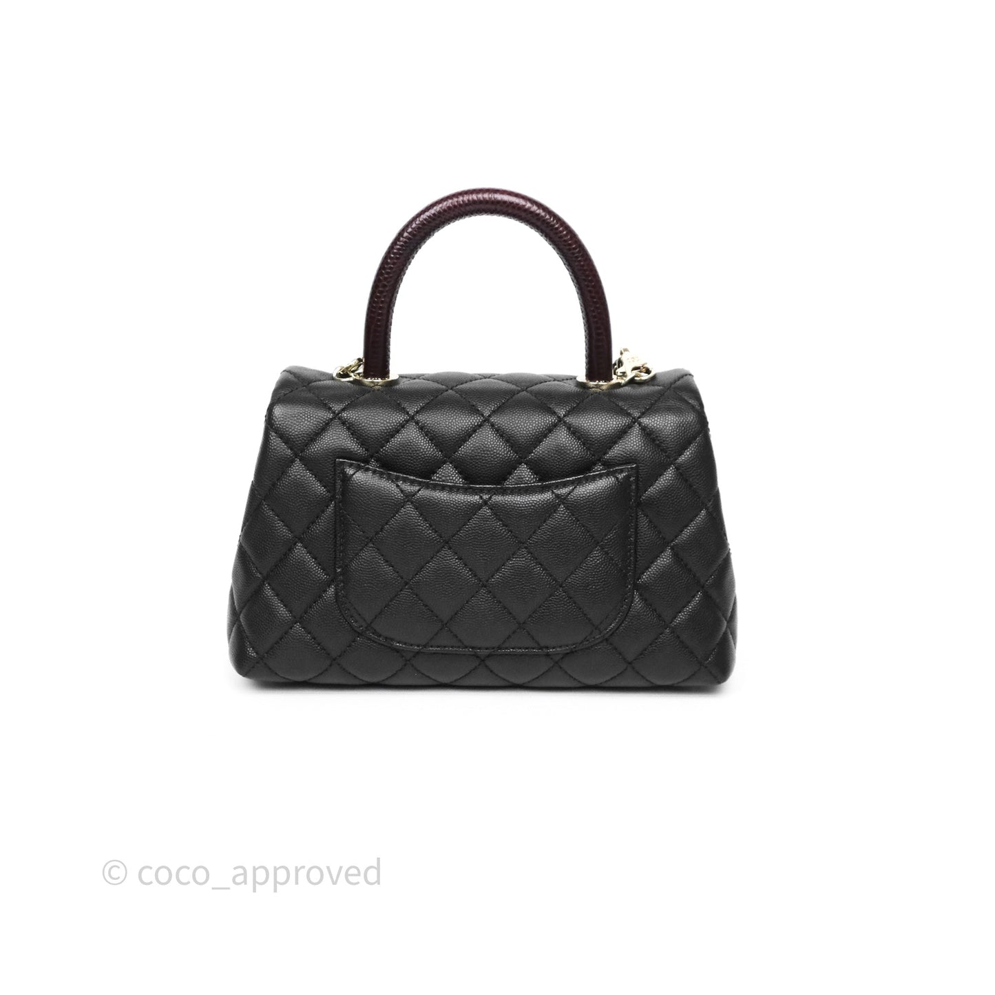Chanel Small Coco Handle Quilted Black Caviar Gold Hardware Lizard Handle