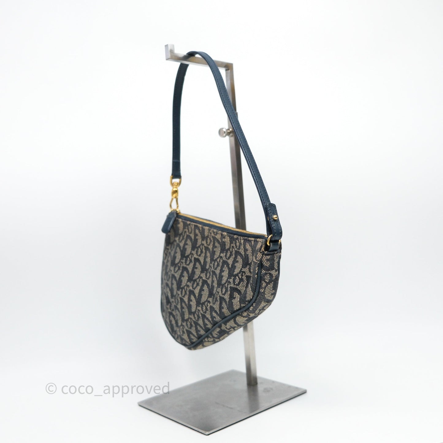 Christian Dior Vintage Mini Saddle Bag Blue Oblique Jacquard