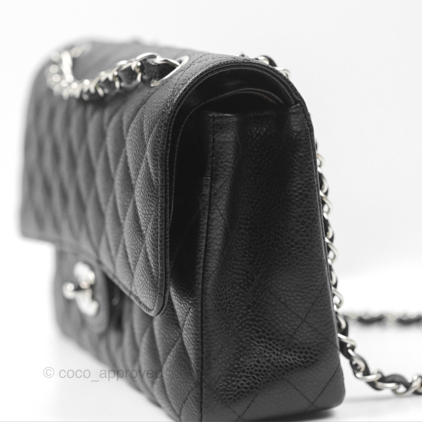 Chanel Classic M/L Medium Flap Quilted Black Caviar Silver Hardware