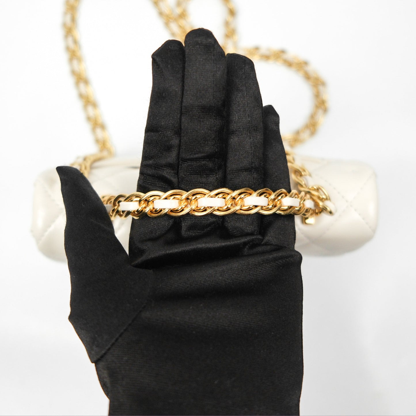 Chanel Top Handle White Lambskin Gold Hardware