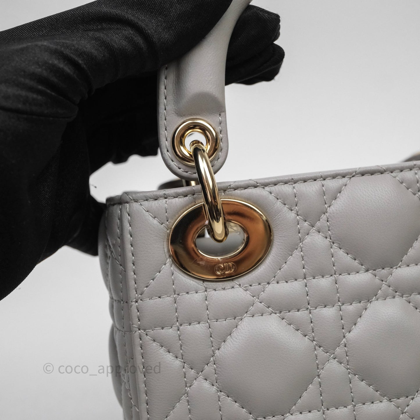 Christian Dior Mini Lady Dior Gray Lambskin Cannage Diamonds Gold Hardware