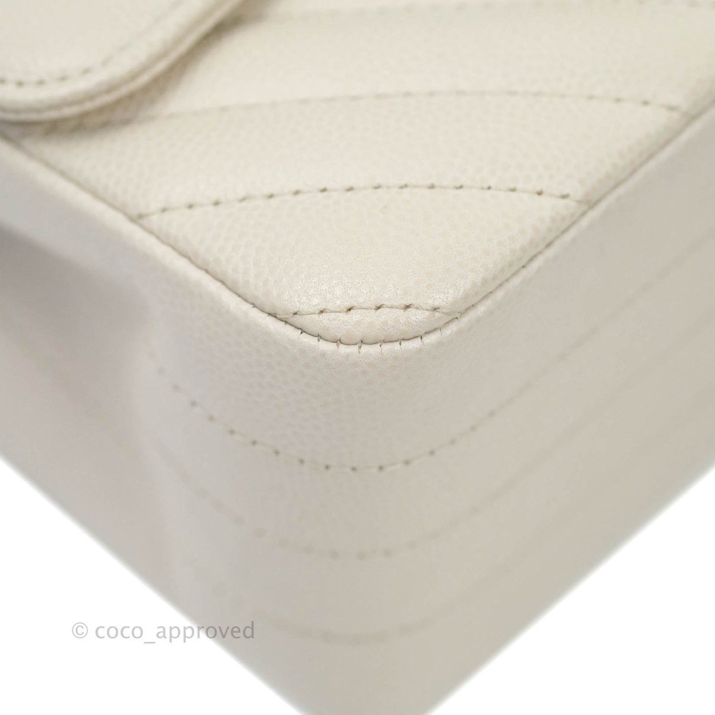 Chanel Mini Square Chevron Ivory Stone Caviar Gold Hardware 18B