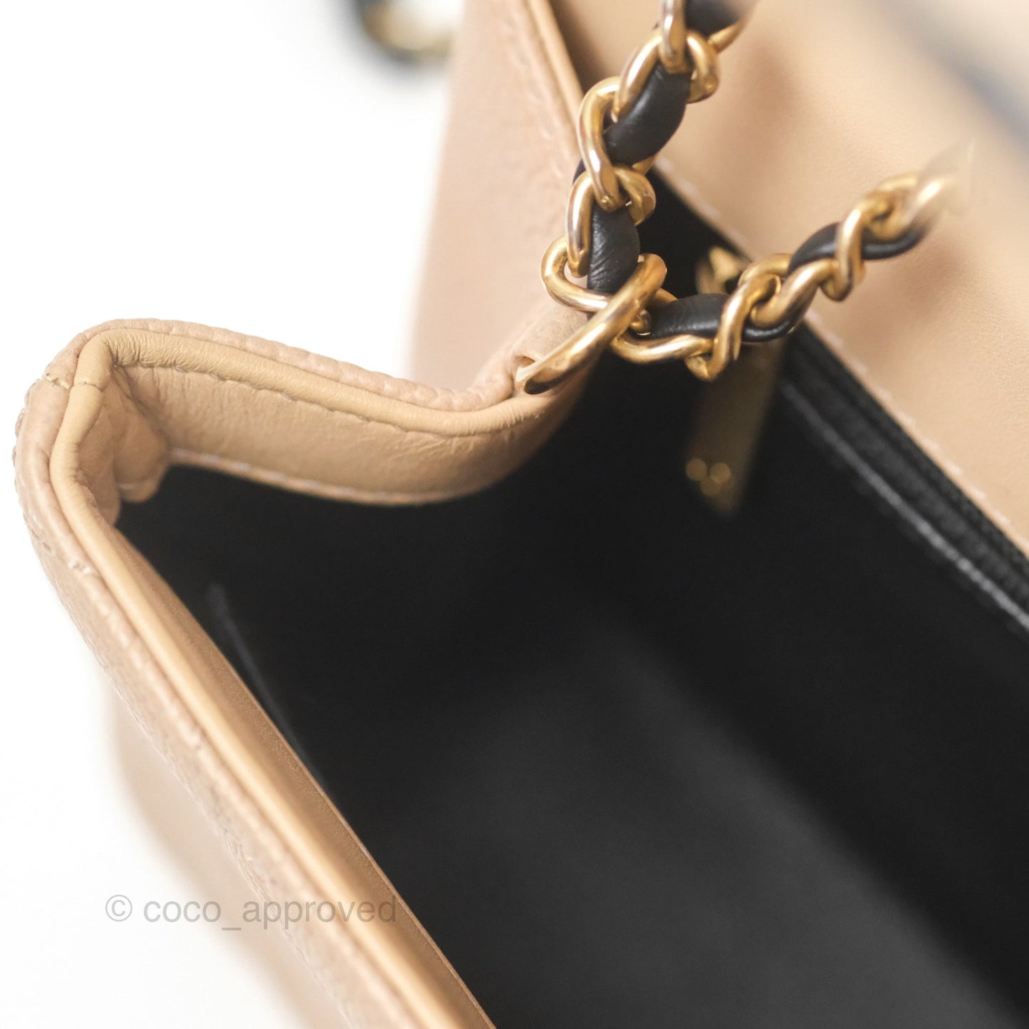Chanel Small CC Filigree Flap Quilted Beige Black Caviar