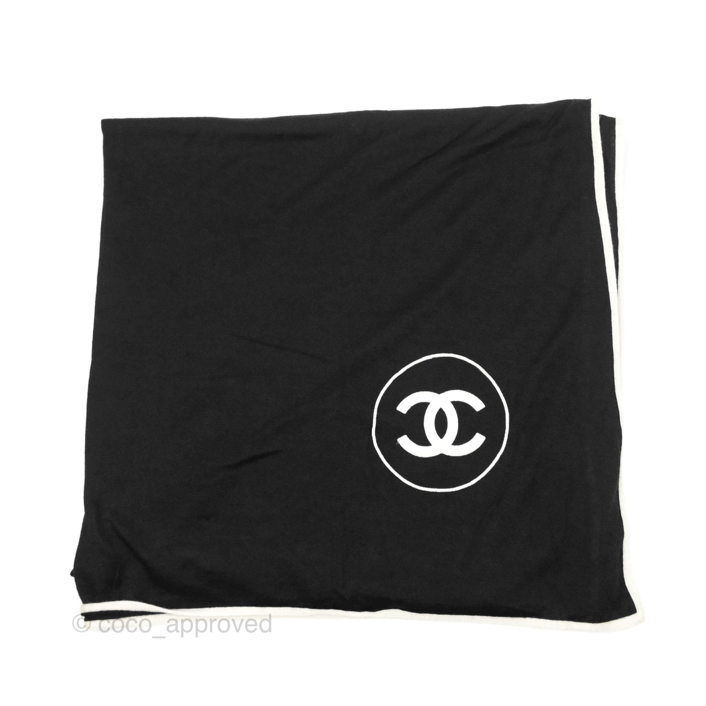 Chanel CC Black White Cashmere Silk Scarf
