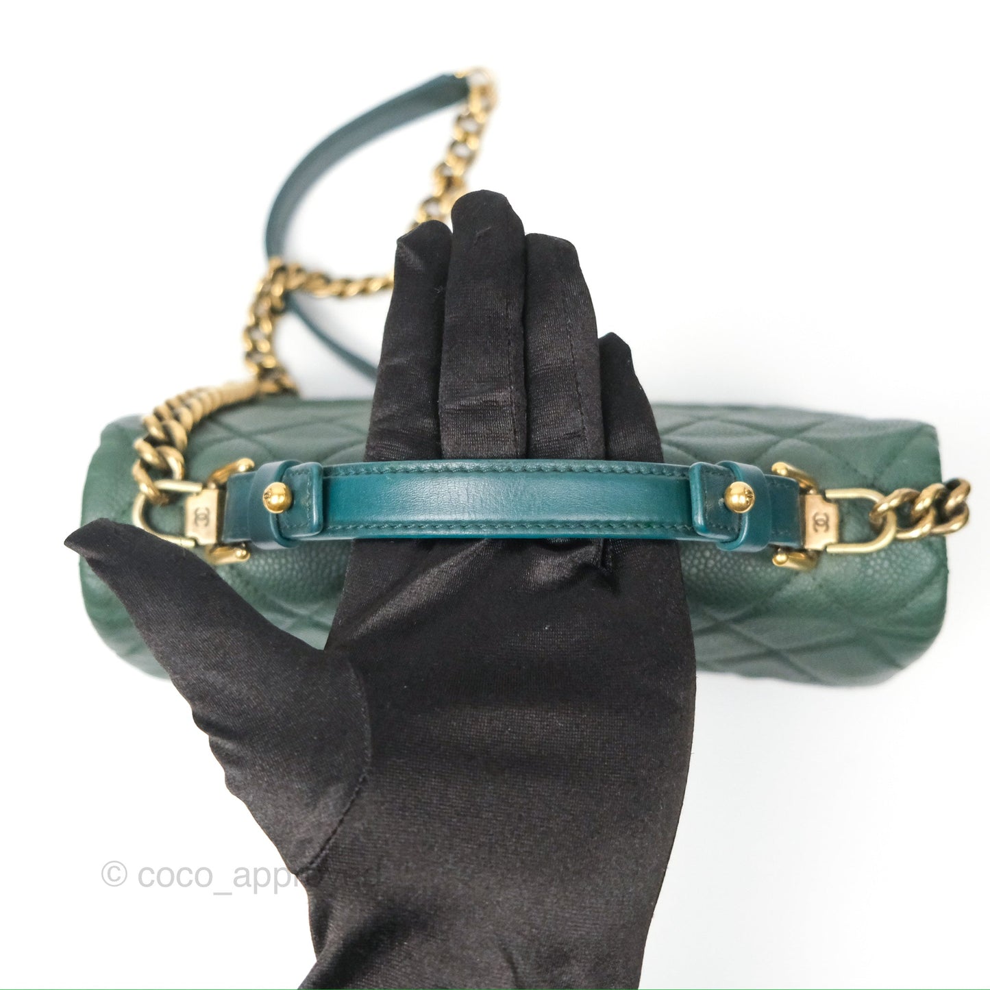Chanel Globe Trotter Flap Bag Dark Green Caviar Aged Gold Hardware