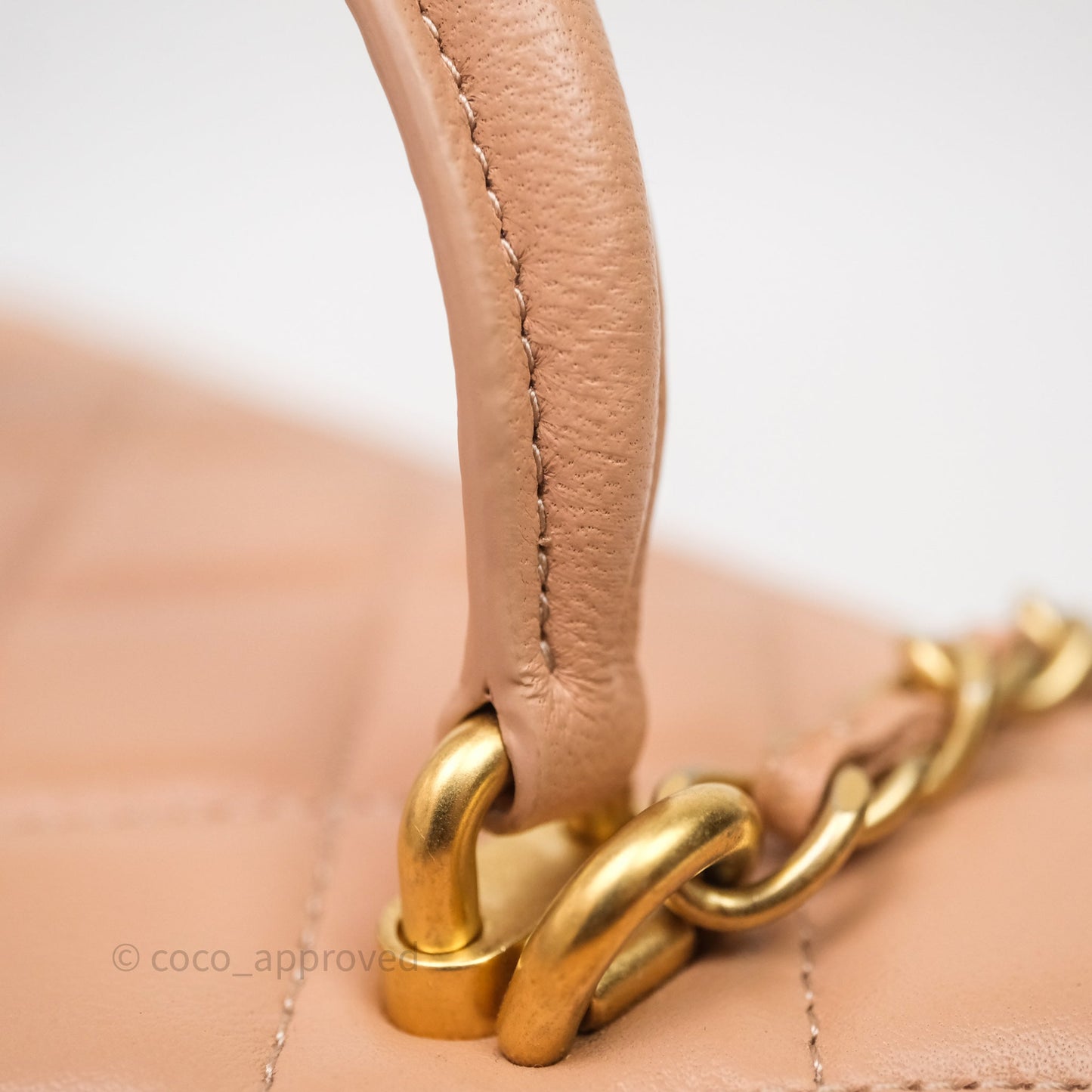 Chanel Vanity Rectangular Top Handle Beige Lambskin Aged Gold Hardware