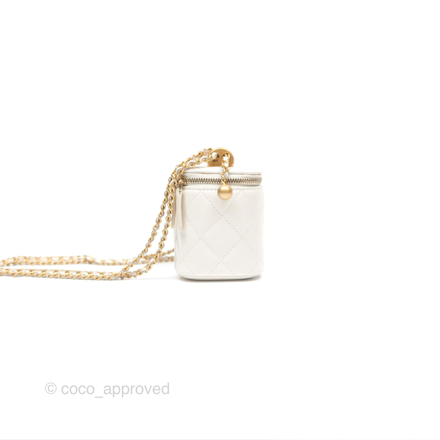 Chanel Quilted Mini Perfect Fit Vanity With Chain White Calfskin Aged Gold Hardware