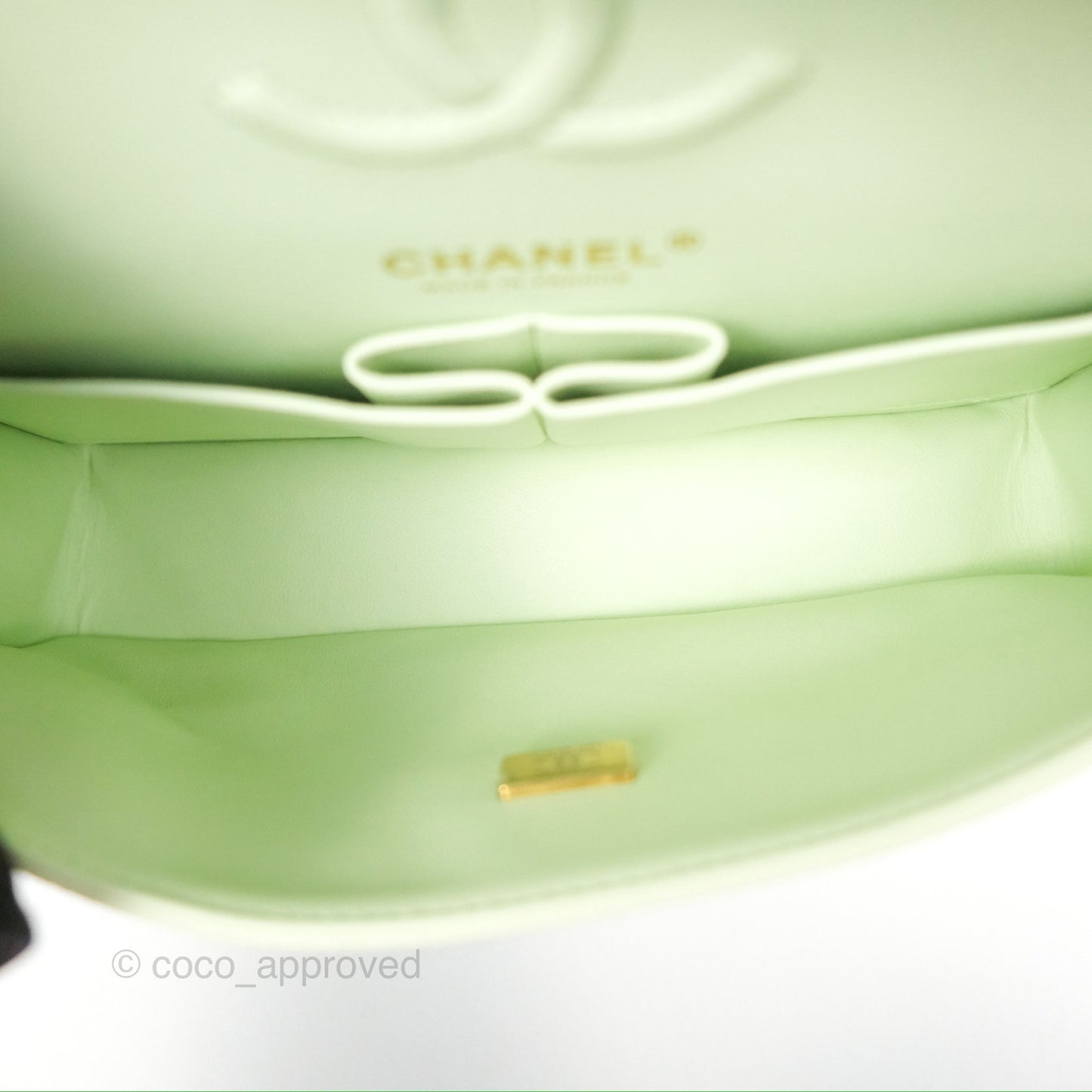 Chanel Small Classic Quilted Flap Mint Green Caviar Gold Hardware 22C