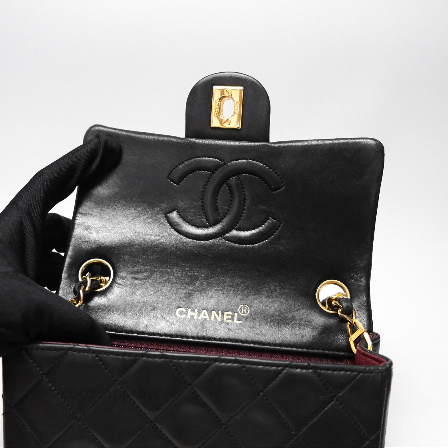 Chanel Vintage Mini Square Black Lambskin 24K Gold Hardware