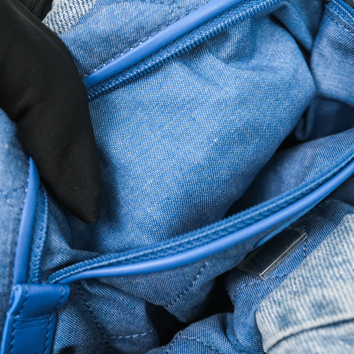 Chanel 22 Small Backpack Blue Denim Ruthenium Hardware