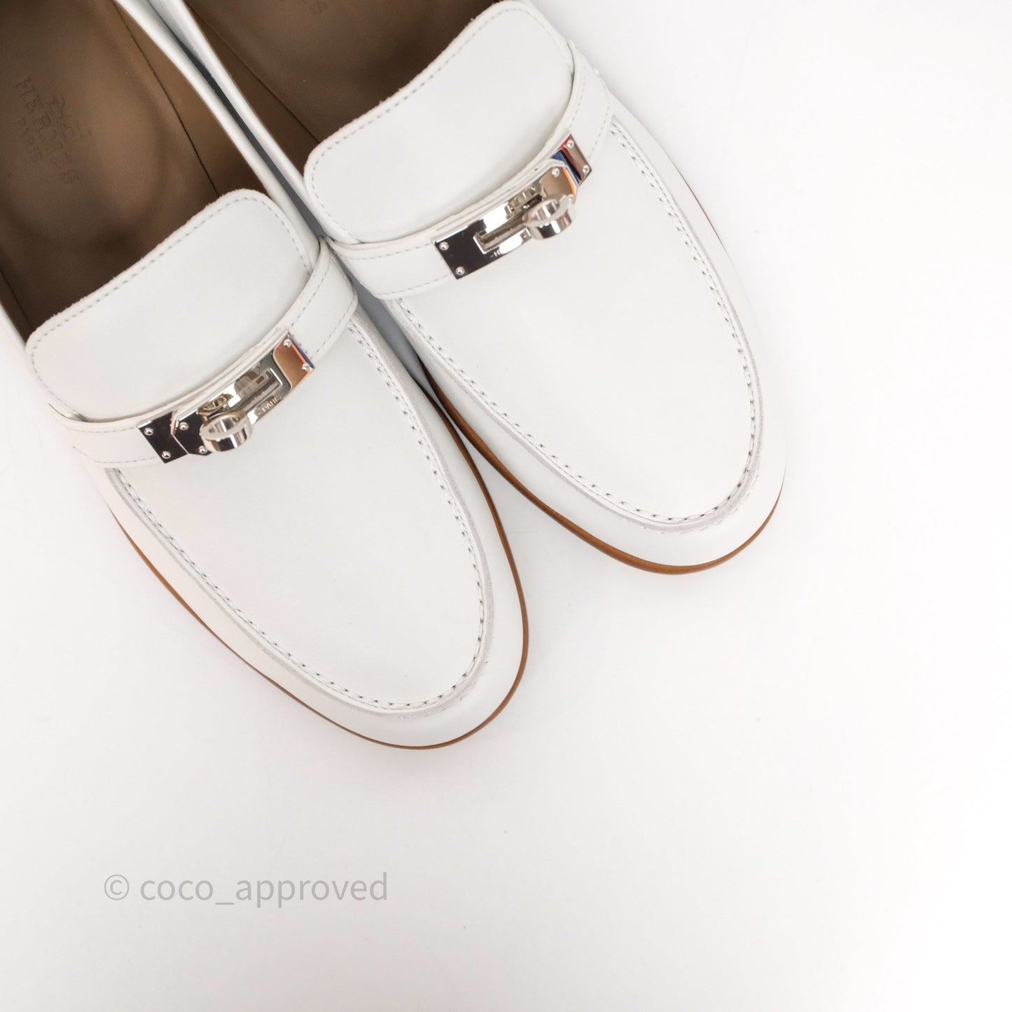 Hermès Destin Loafers White calfskin Leather Palladium-plated Kelly Buckle Size 36.5