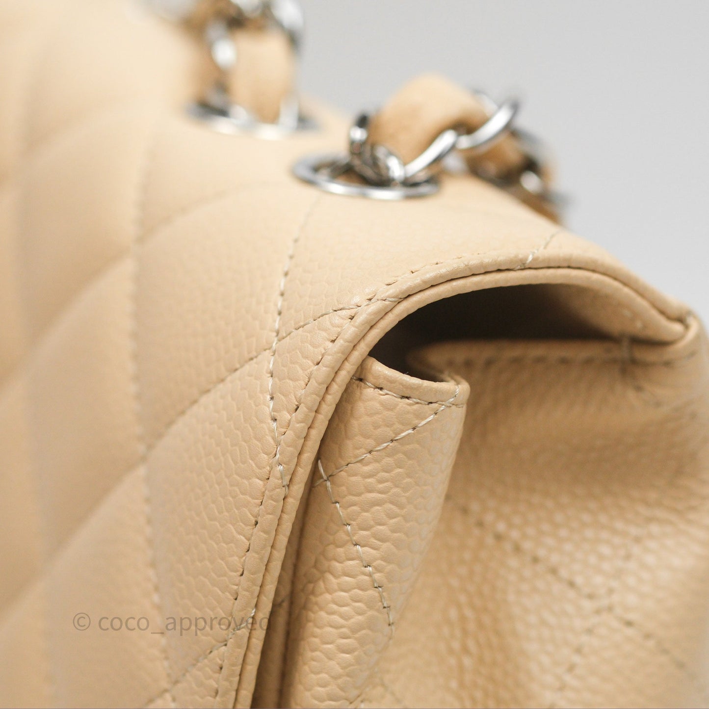 Chanel Jumbo Single Flap Beige Caviar Silver Hardware